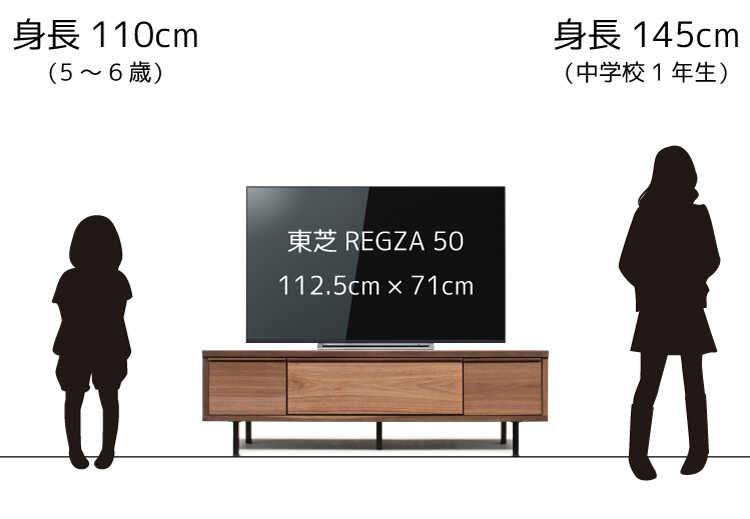 50型のテレビを幅150cmのテレビ台に置いたイメージ