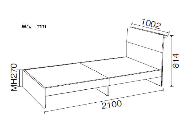 BE-2995 シンプルヘッドボード・木目柄シングルベッド（コンセント付）のサイズ詳細画像