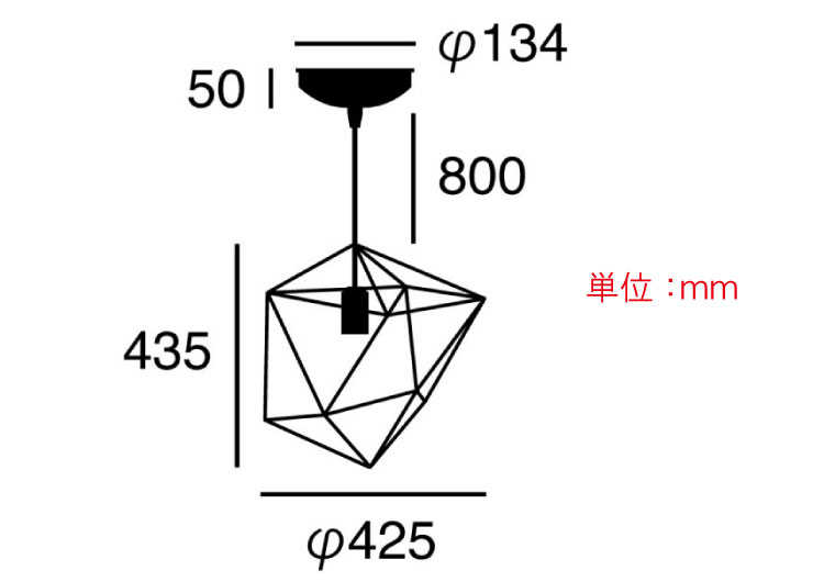 LT-3702 幾何学フレーム・1灯ペンダントライトのサイズ詳細画像