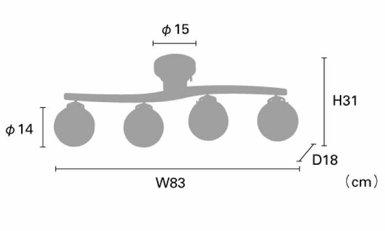 LT-4640 丸い球シェードの4連シーリングライトのサイズ詳細画像