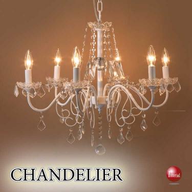 アームの曲線が美しい大人の雰囲気の6灯シャンデリア(白ホワイト色・クリスタルガラス製・LED対応)