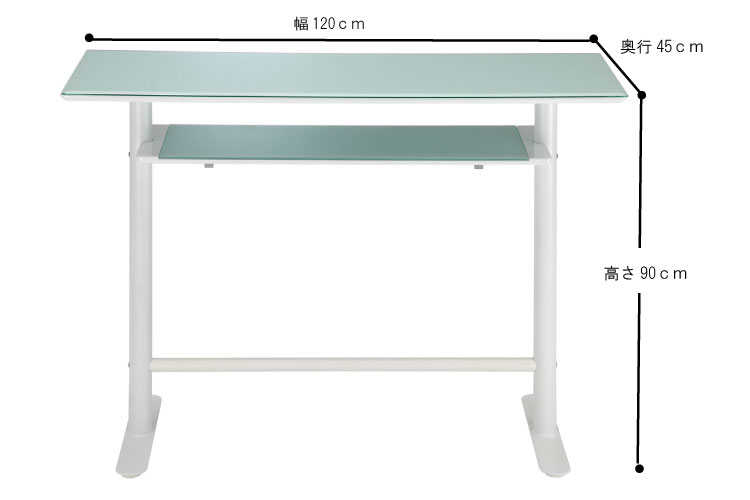 DI-1296 幅120cmガラス製カウンターテーブル白ホワイトのサイズ詳細画像
