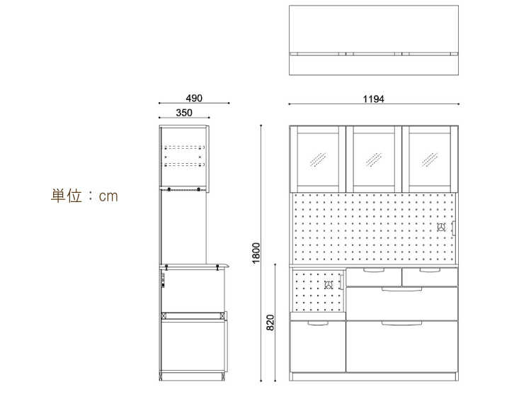 KI-1374 食器棚120cmナチュラルのサイズ詳細画像
