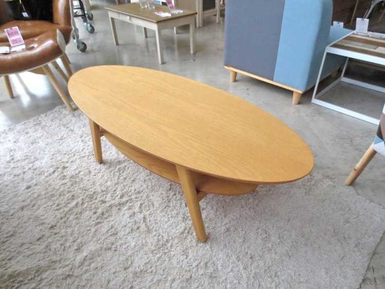 TA1658 ローテーブル楕円ナチュラル｜120cmオーク製・棚板付