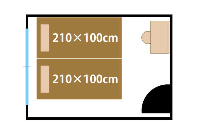 6畳でシングルベッドを2つ並べた説明図