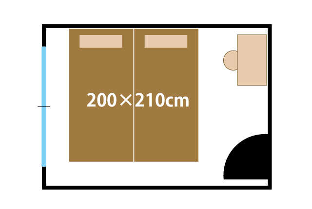 六畳でシングルベッドを二つ接合した説明図