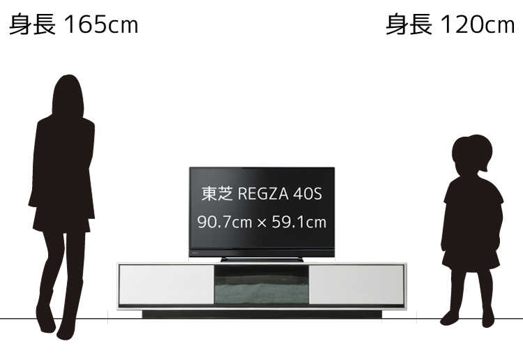 40インチ・42インチ・43インチのテレビを幅180cmのテレビ台に置いたイメージ