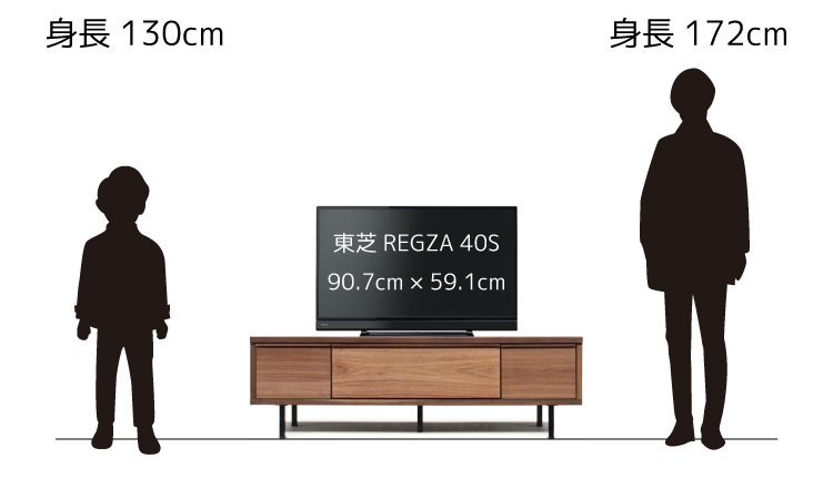 40型のテレビを幅150cmのテレビ台に置いたイメージ