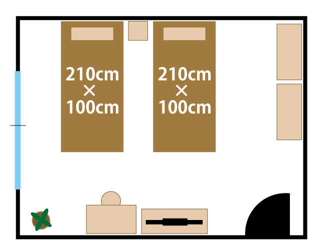 十畳でシングルベッドを2つ並べたイメージ図