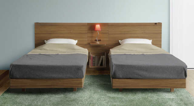 シングルベッド2台とナイトテーブルを合わせたイメージ画像