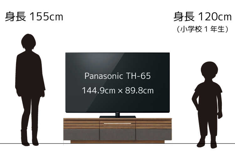 65型のテレビを幅150cmのテレビ台に置いたイメージ