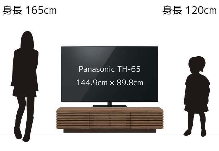 65型のテレビを幅160cmのテレビ台に置いたイメージ