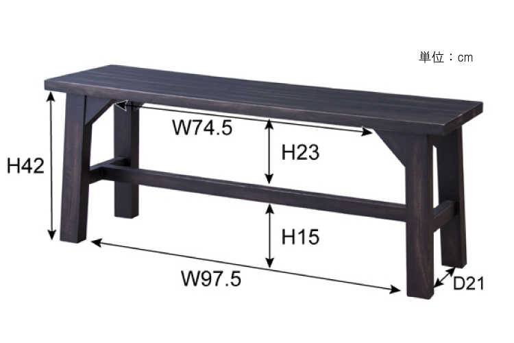 CH-3175 幅115cm・天然木マホガニー製・食卓用ベンチ（完成品）のサイズ詳細画像