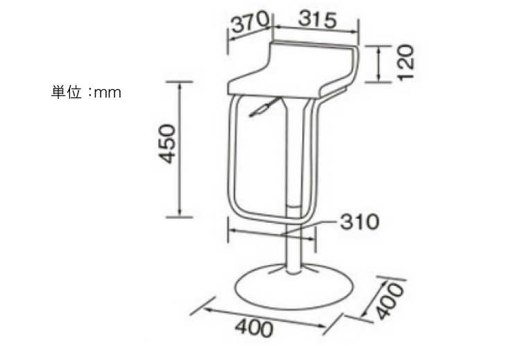CH-3209 おしゃれバーチェア昇降式のサイズ詳細画像