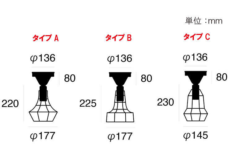 ワイヤーフレーム・1灯シーリングライトのサイズ詳細画像