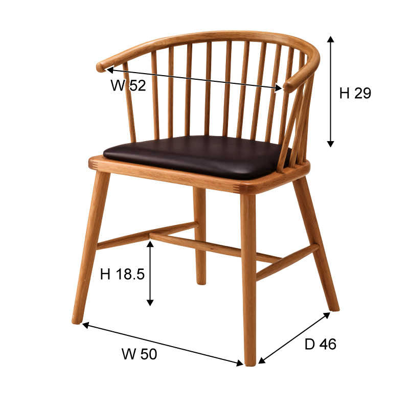CL-3284 天然木オーク＆ソフトレザー製・ダイニングチェア（完成品）のサイズ詳細画像