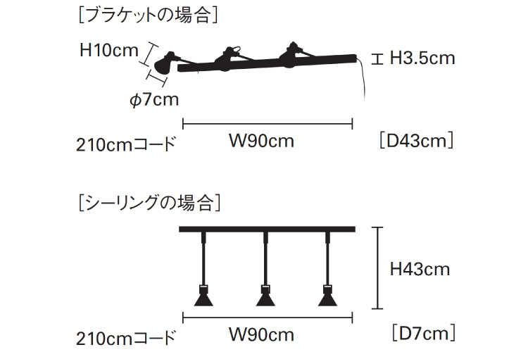 LT-3821 壁掛け・3灯スポットブラケットライトのサイズ詳細画像