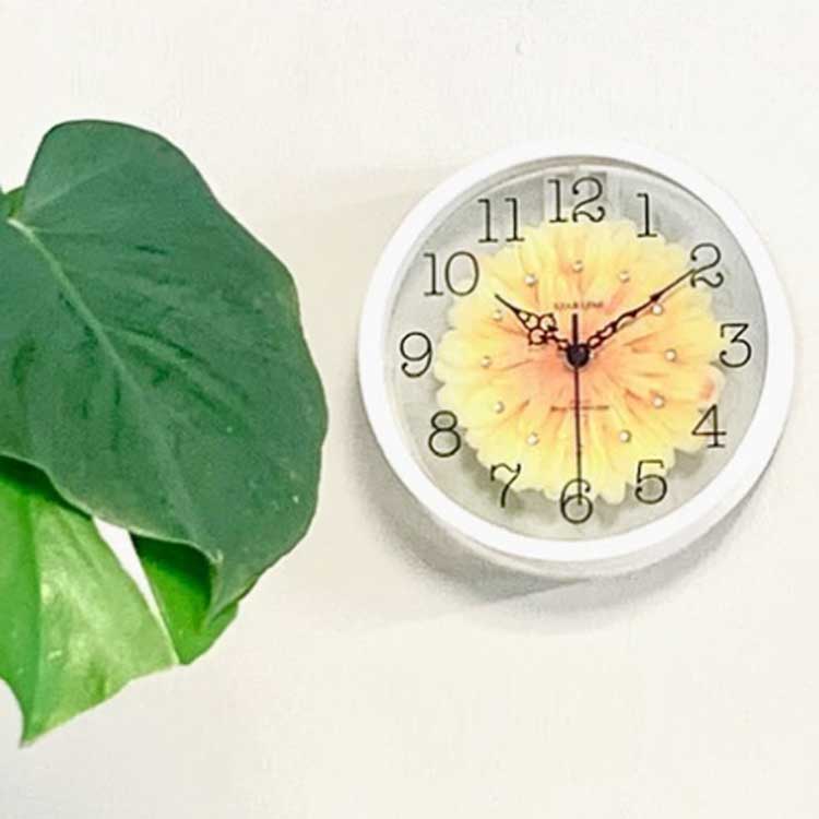CL-2138 フラワー置き時計ガラス製｜掛け時計でも使える・イエロー