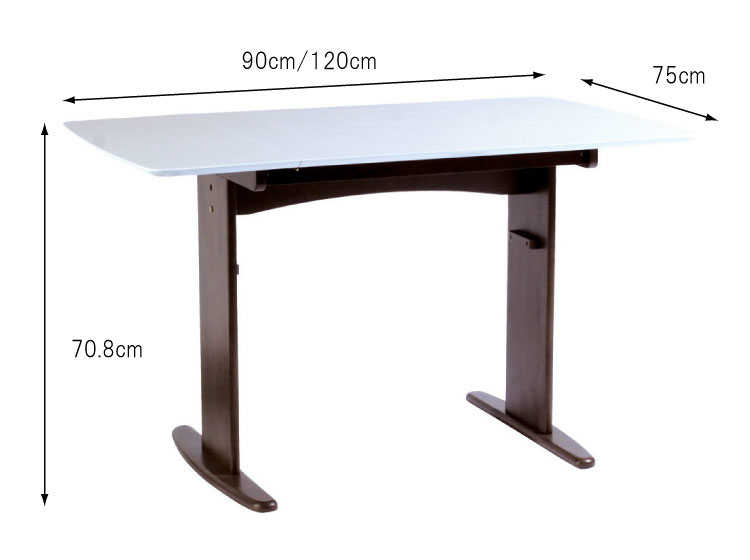 DI-2078 幅90cm120cm折りたたみダイニングテーブル白のサイズ詳細画像