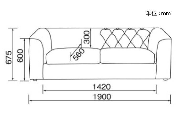 SF-3591 幅190cm・布ファブリック製・3人掛けソファー（完成品）のサイズ詳細画像