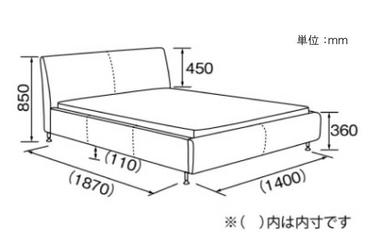 BE-3055 脚が選べる・ファブリック製ダブルベッド（ウッドスプリング採用）のサイズ詳細画像