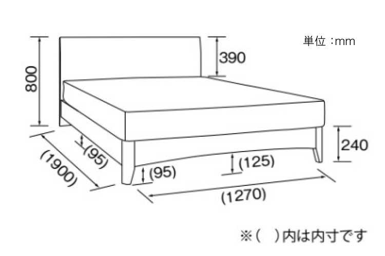 BE-3061 シンプルヘッドボード付き・ダブルベッド（ウッディグレー）のサイズ詳細画像