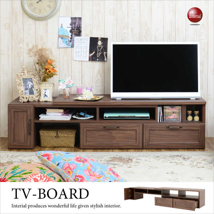 TB-2359 幅120~215cmコーナーテレビ台ブラウン
