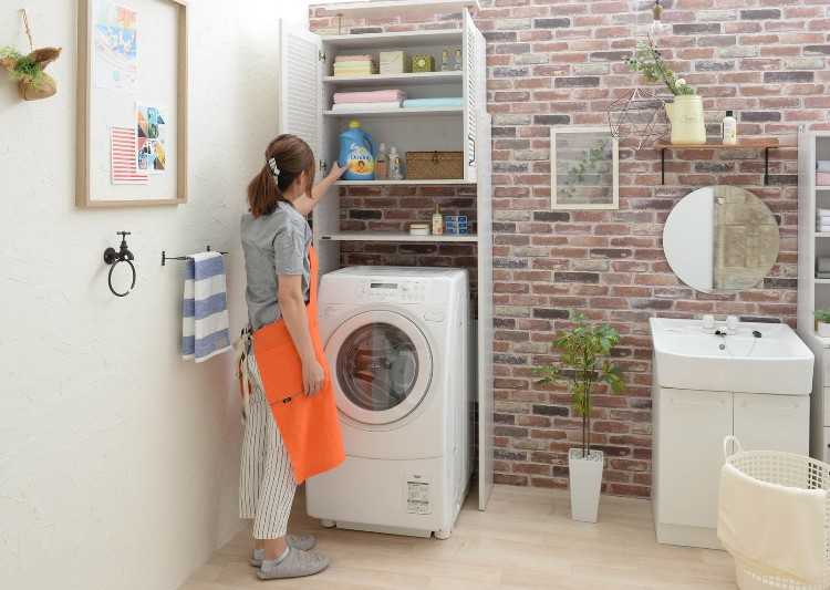 木目調のホワイト 洗濯機ラック ランドリー 【公式通販】