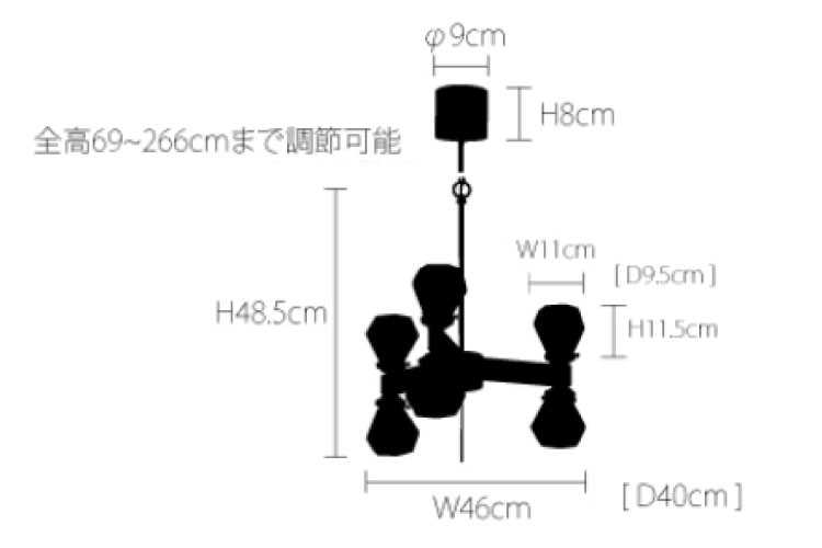 LT-3916 ジュエリーデザイン・6灯ペンダントライトのサイズ詳細画像