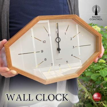 壁掛け電波時計モノトーン・オクタゴンデザイン（白ホワイト）