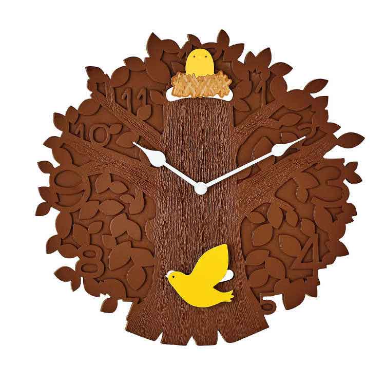 木製振り子掛時計 シンプルデザイン CL-2199 壁掛け振り子時計かわいい小鳥＆木｜静かな音なしスイープ