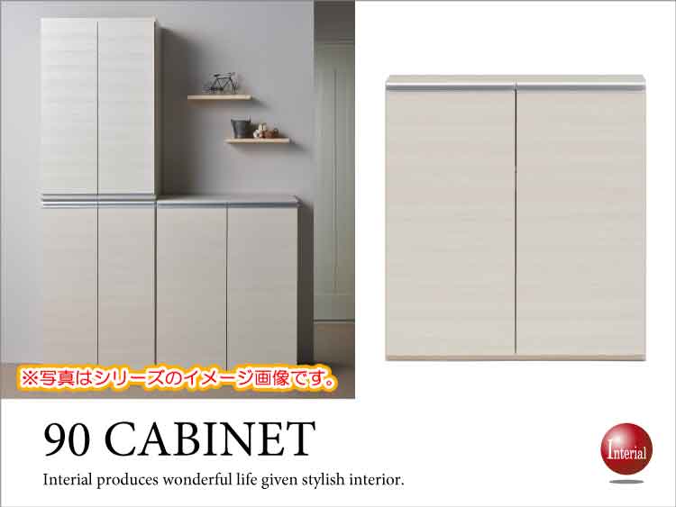 ST-1298 幅90cm＆高さ96cm・ホワイトウッド柄・キャビネット（完成品）