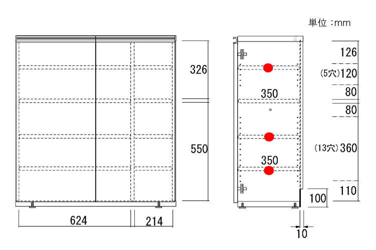 ST-1298 幅90cm＆高さ96cm・ホワイトウッド柄・キャビネット（完成品）のサイズ詳細画像