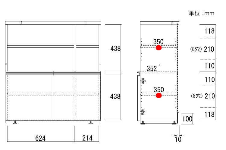 ST-1300 幅90cm＆高さ96cm・ホワイトウッド柄・キャビネット（完成品）のサイズ詳細画像