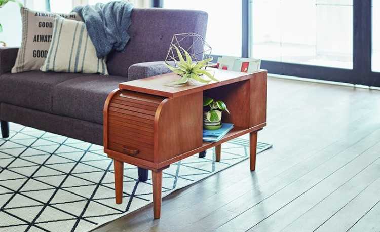 TA-2479 アンティークサイドテーブル収納付き｜幅28cm天然木製