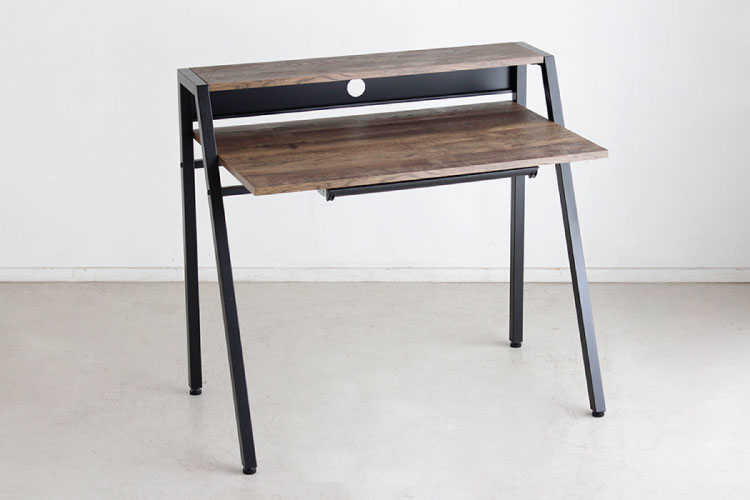 DE-1907 幅96cm・収納トレー付きデスク（ダークブラウン）