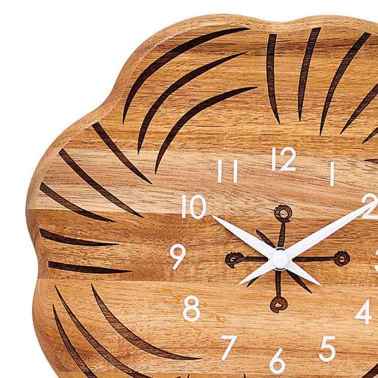 CL-2234 壁掛け時計木製フラワー 天然木製北欧・音なしスイープ針