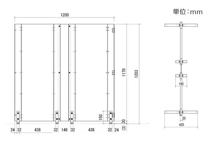 OT-1495 スタイリッシュ木製パーティション2連のサイズ詳細画像