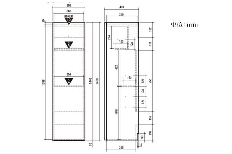 RA-3233 幅39cm・掃除機の収納が可能・スリムキャビネットのサイズ詳細画像