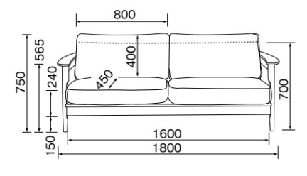 SF-3788 幅182cm・布ファブリック製・3人掛けソファー（グレー）のサイズ詳細画像