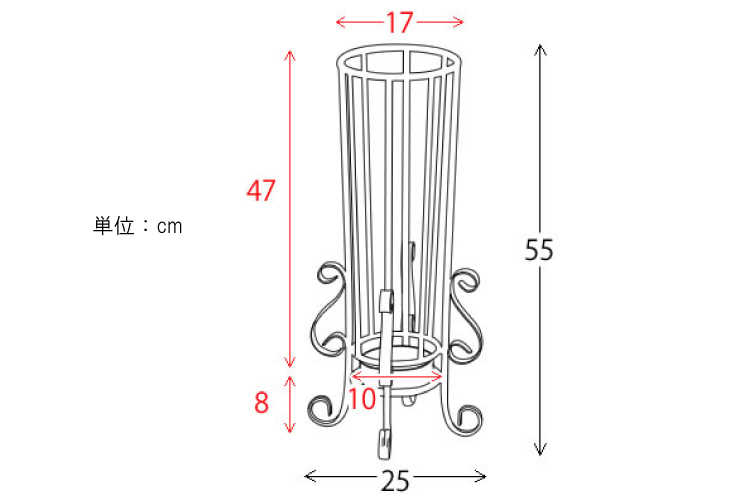 OT-1497 アンティークゴールド・アンブレラスタンド（傘立て）完成品のサイズ詳細画像