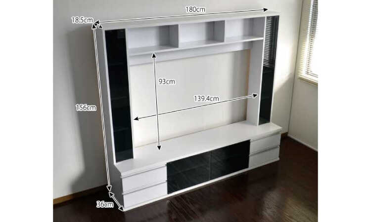 TB-2414 幅180cm・60インチ対応壁面テレビボード（白ホワイト／収納一体型）のサイズ詳細画像