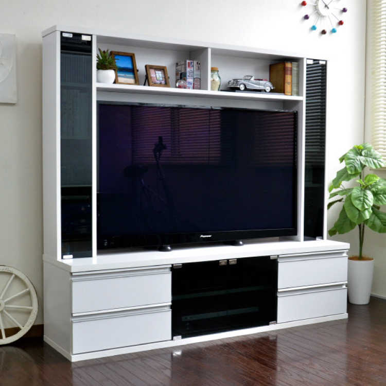 幅150cm・50インチ対応壁面テレビボード（白ホワイト／収納一体型）