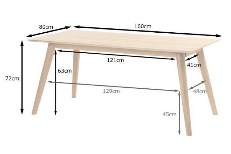 DI-2208 幅160cm・天然木ホワイトオーク製・デザイナーズ食卓テーブルのサイズ詳細画像