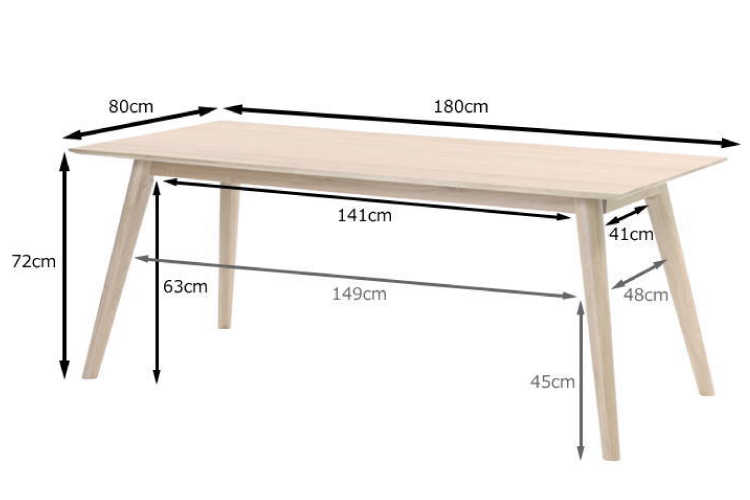 DI-2209 幅180cm・天然木ホワイトオーク製・デザイナーズ食卓テーブルのサイズ詳細画像