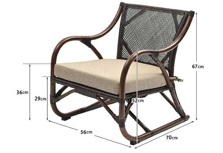 CH-3833 ラタン製高座椅子ブラウンのサイズ詳細画像