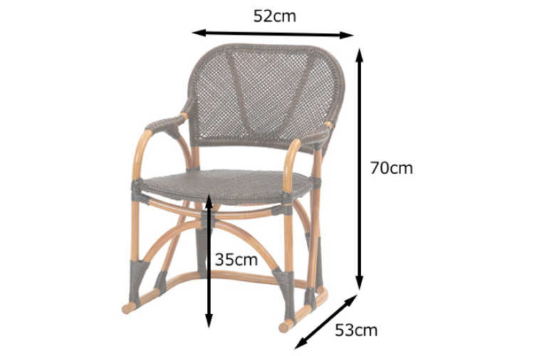 CH-3837 和風高座椅子籐ラタン製のサイズ詳細画像