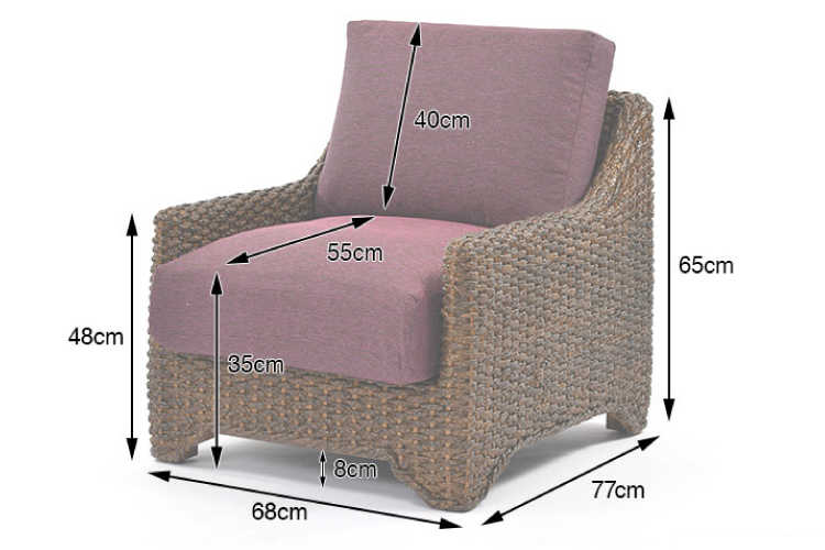SF-3804 幅68cmアジアン1人掛けソファーウォーターヒヤシンスのサイズ詳細画像