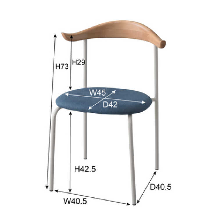 CH-3847 天然木ビーチ材&ファブリック製・ダイニングチェア（完成品）のサイズ詳細画像