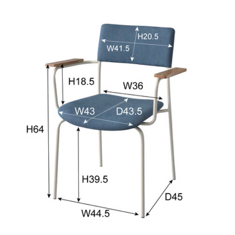 CH-3848 天然木オーク材&ファブリック製・肘付きダイニングチェア（完成品）のサイズ詳細画像